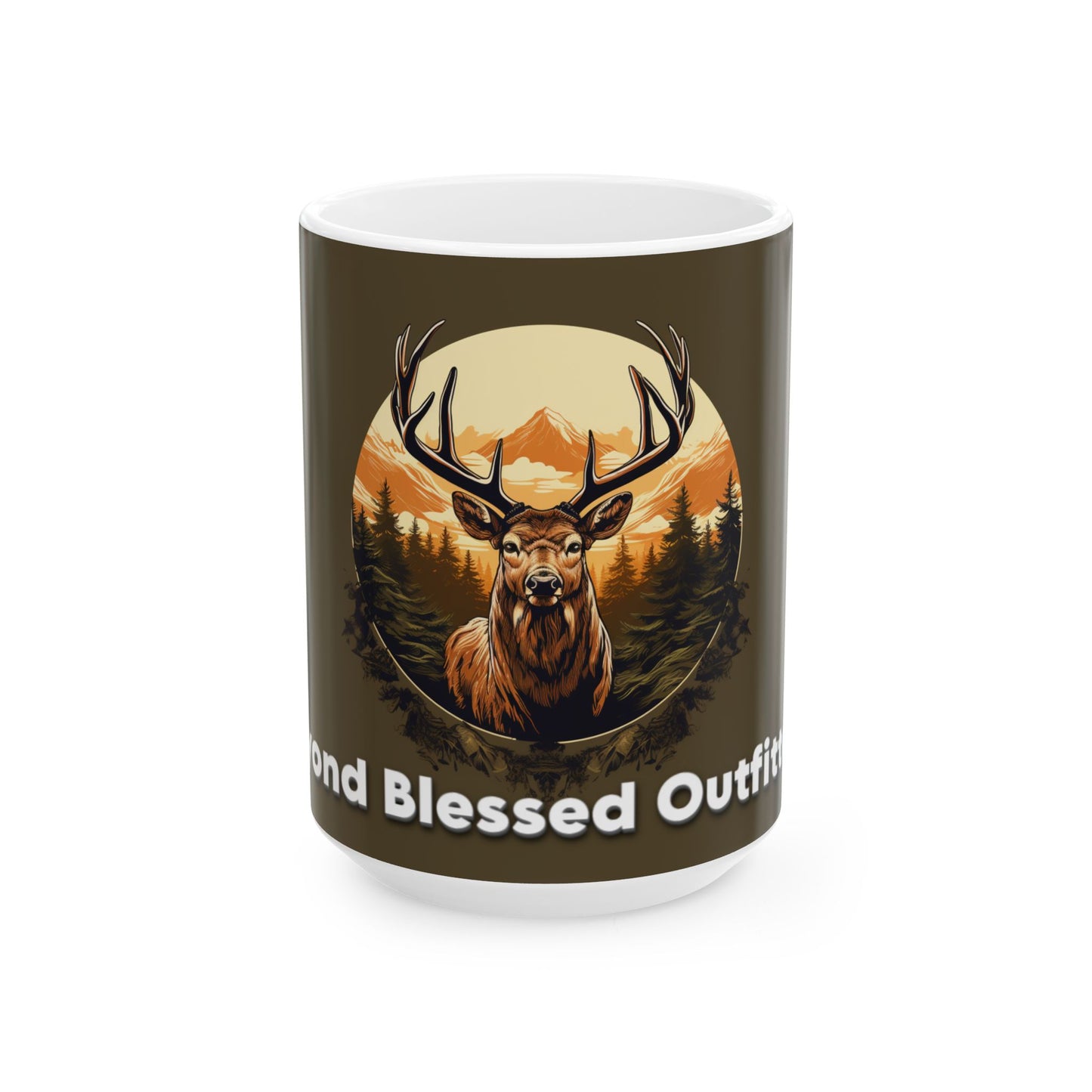 Ceramic Mug Beyond Blessed Outfitters Elk Artwork, (11oz, 15oz)
