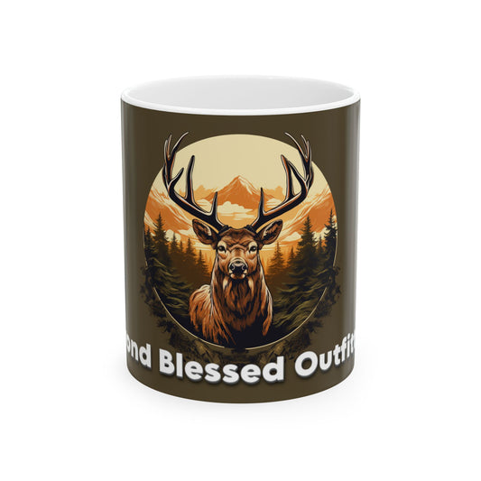 Ceramic Mug Beyond Blessed Outfitters Elk Artwork, (11oz, 15oz)